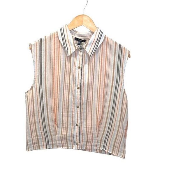 Drew‎ Clothing Sleeveless Cotton Button Down Striped Top Blouse Size XSmall - Picture 1 of 7